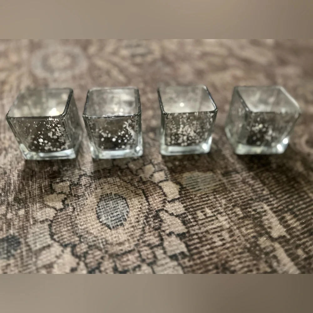 Mercury Glass Silver Tealight Candle Holder Set of 4